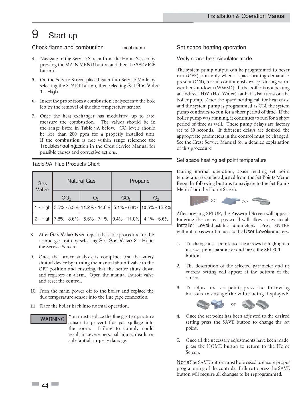 Crestron electronic 1.5, 3.5, 2.5 service manual Set space heating operation, Gas Natural Gas Propane Valve 