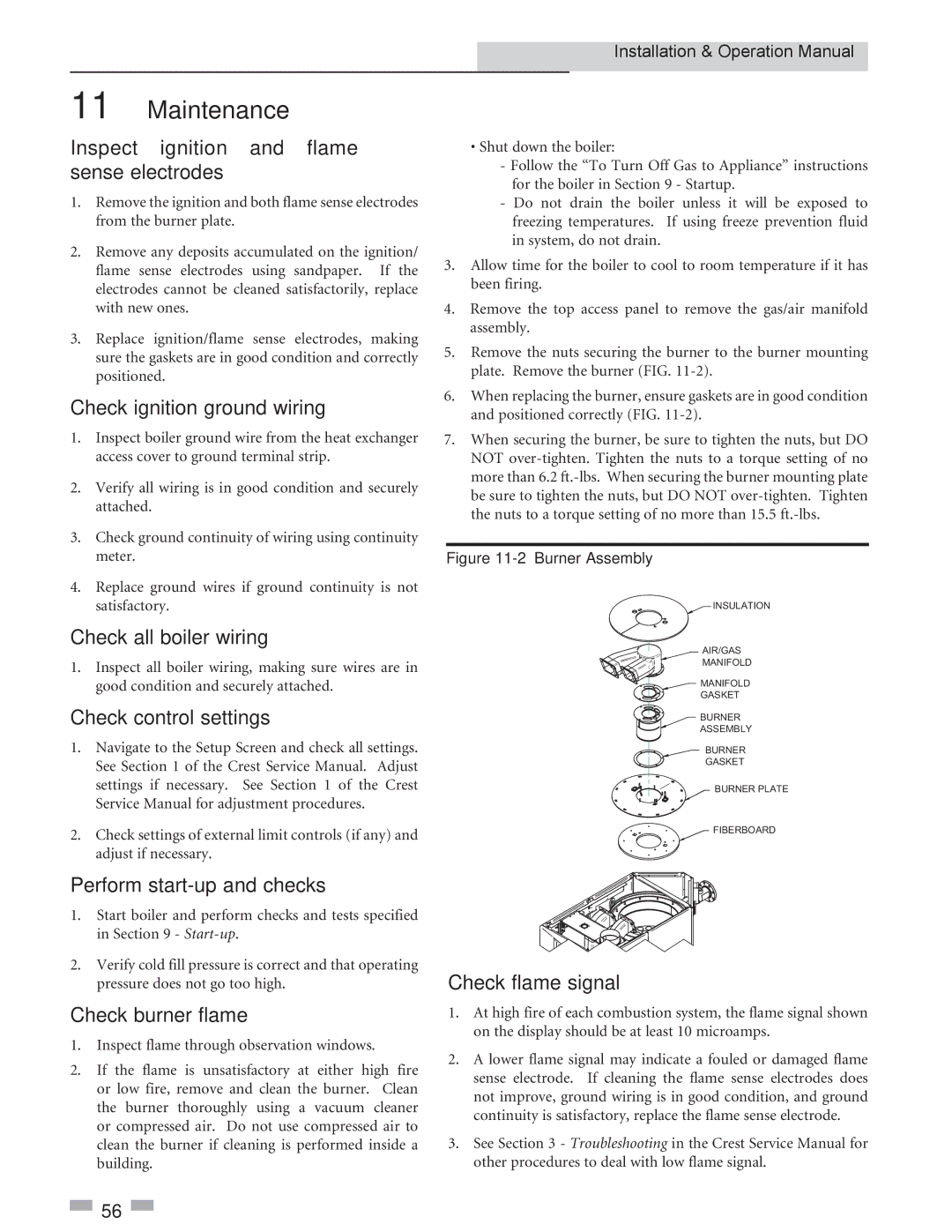 Crestron electronic 2 Inspect ignition and flame sense electrodes, Check ignition ground wiring, Check all boiler wiring 