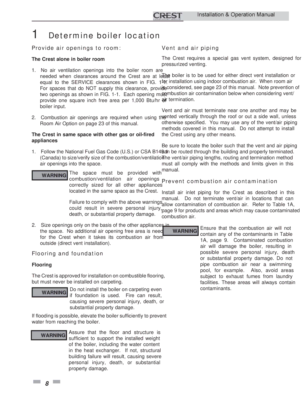 Crestron electronic 2.5, 3.5, 1.5 service manual Provide air openings to room, Flooring and foundation, Vent and air piping 