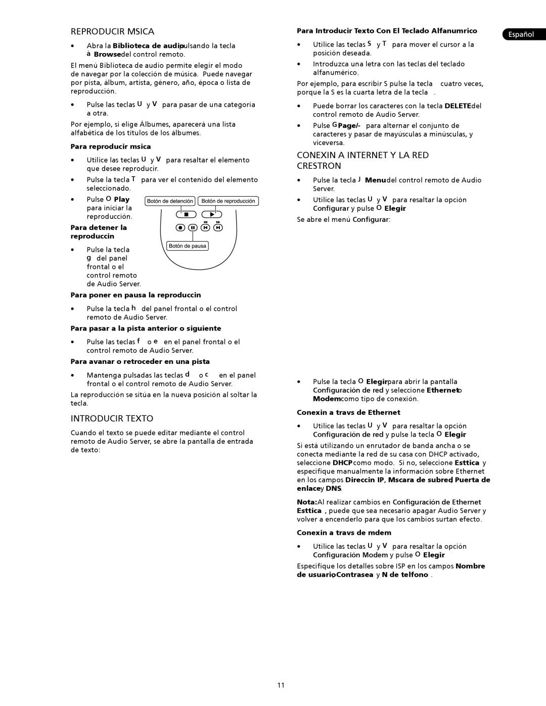 Crestron electronic AAS-1/2/4, AAS-2, AAS-4 manual Reproducir Música, Introducir Texto, Conexión a Internet y la red Crestron 