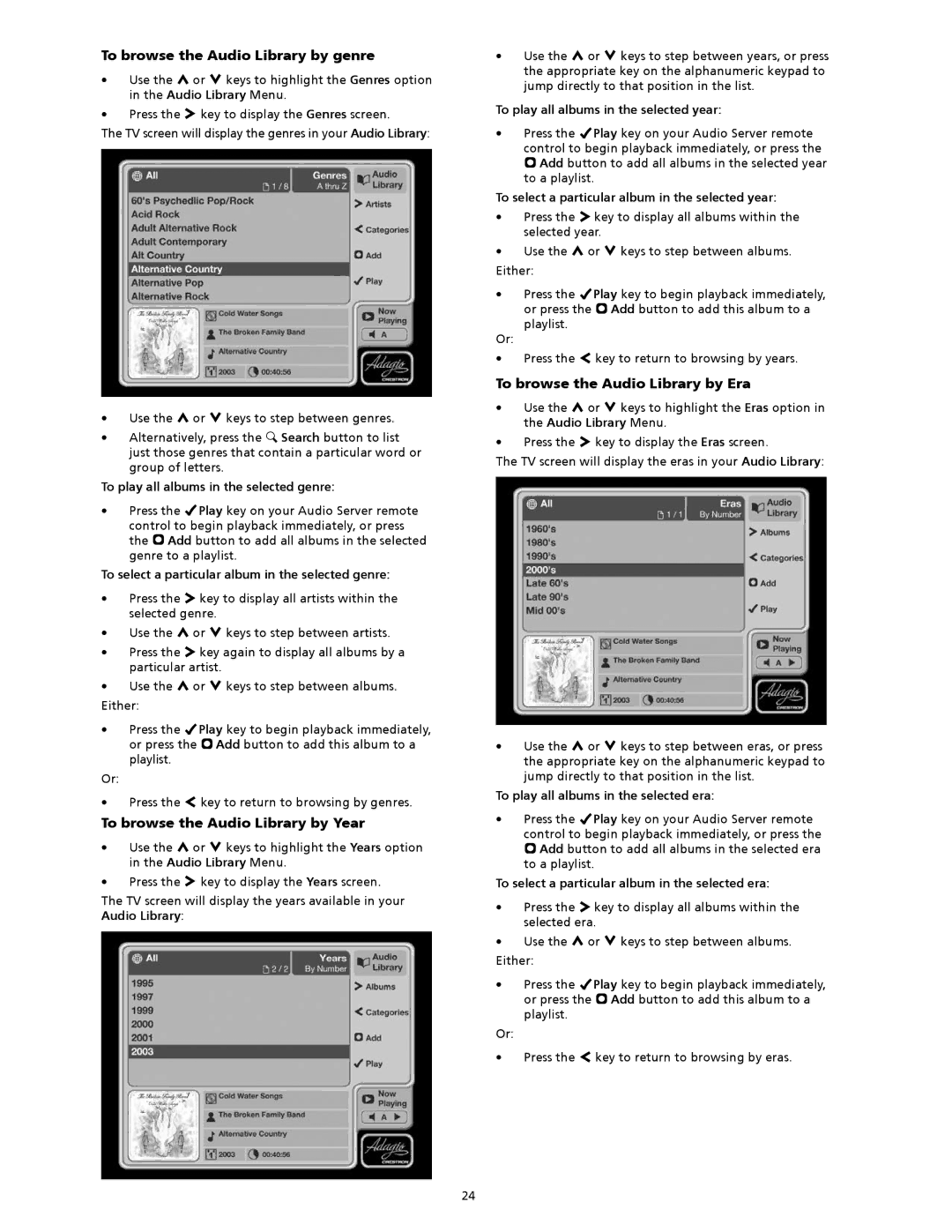 Crestron electronic AAS-2, AAS-4, AAS-1/2/4 To browse the Audio Library by genre, To browse the Audio Library by Year 