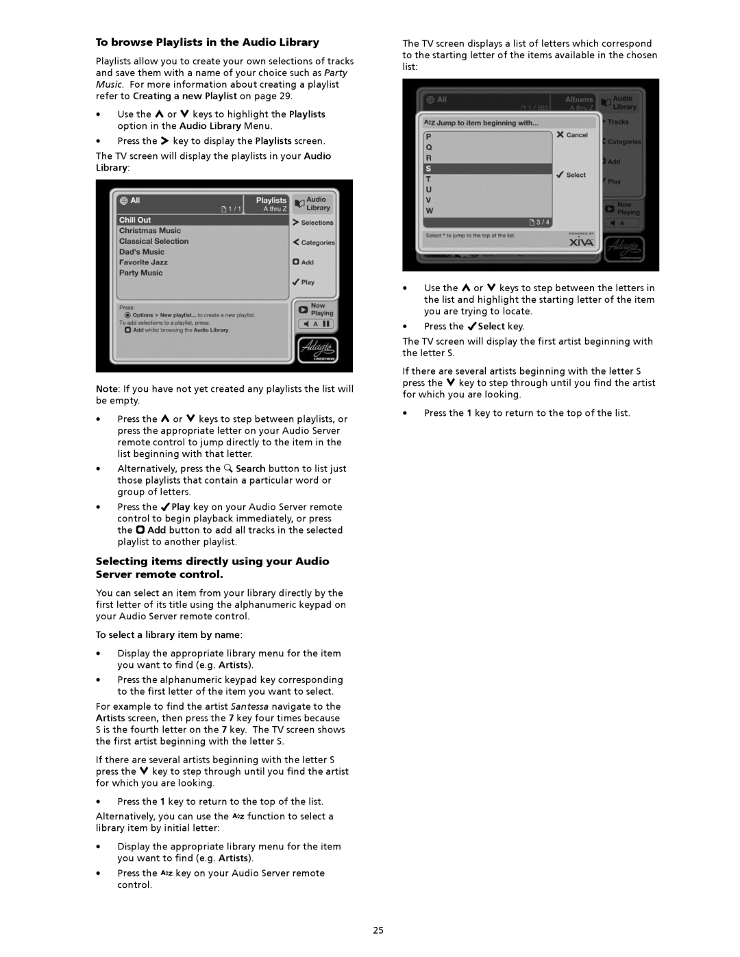 Crestron electronic AAS-1, AAS-2, AAS-4 manual To browse Playlists in the Audio Library, To select a library item by name 