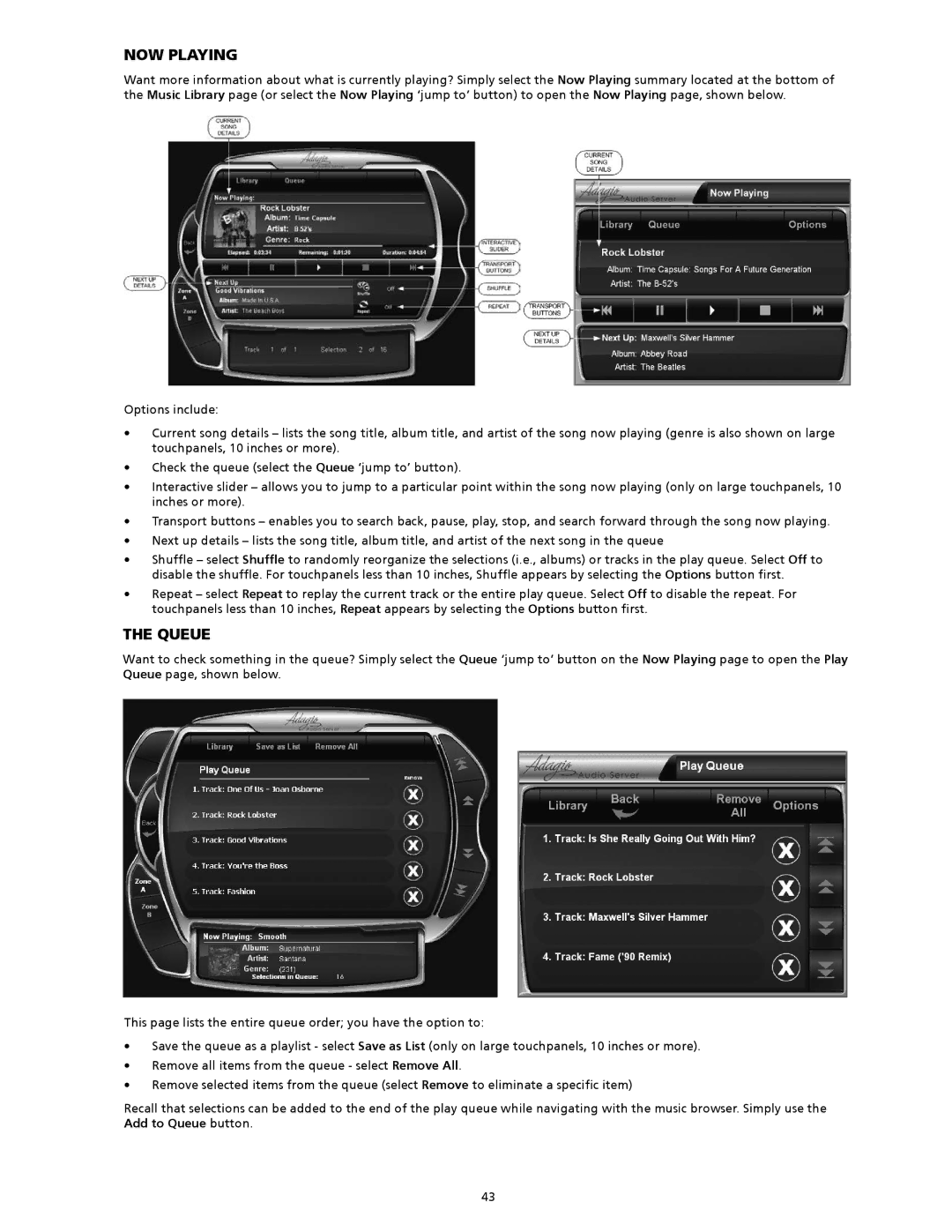 Crestron electronic AAS-1/2/4, AAS-2, AAS-4 manual Now Playing, Queue 