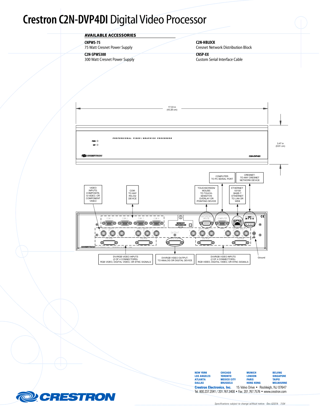 Crestron electronic C2N-DVP4DI manual Watt Cresnet Power Supply Cresnet Network Distribution Block 