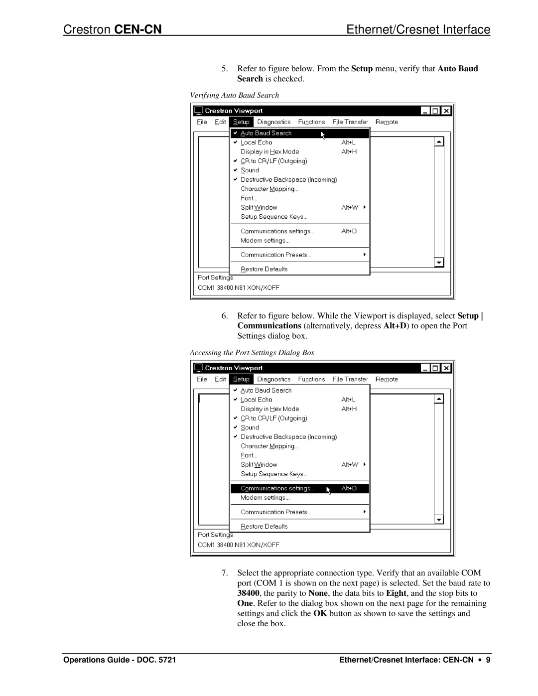 Crestron electronic CEN-CN manual Verifying Auto Baud Search 