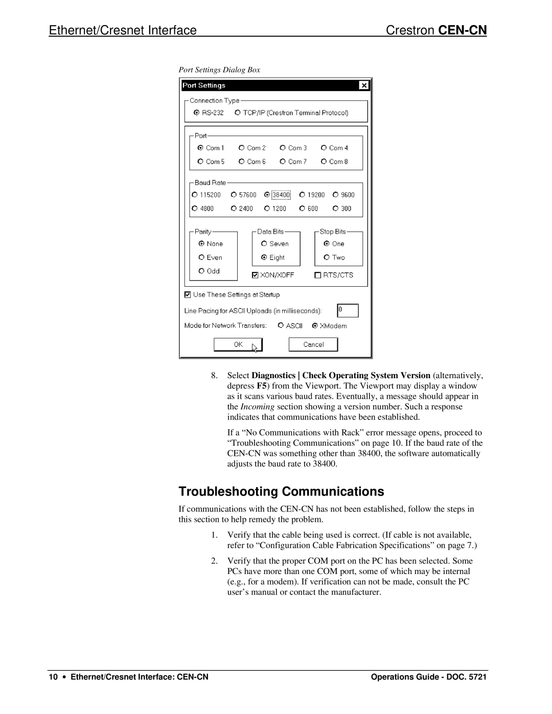 Crestron electronic CEN-CN manual Ethernet/Cresnet Interface, Troubleshooting Communications 