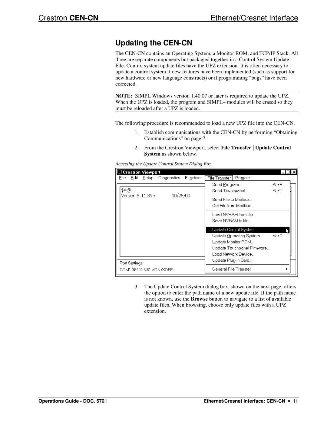 Crestron electronic manual Updating the CEN-CN 