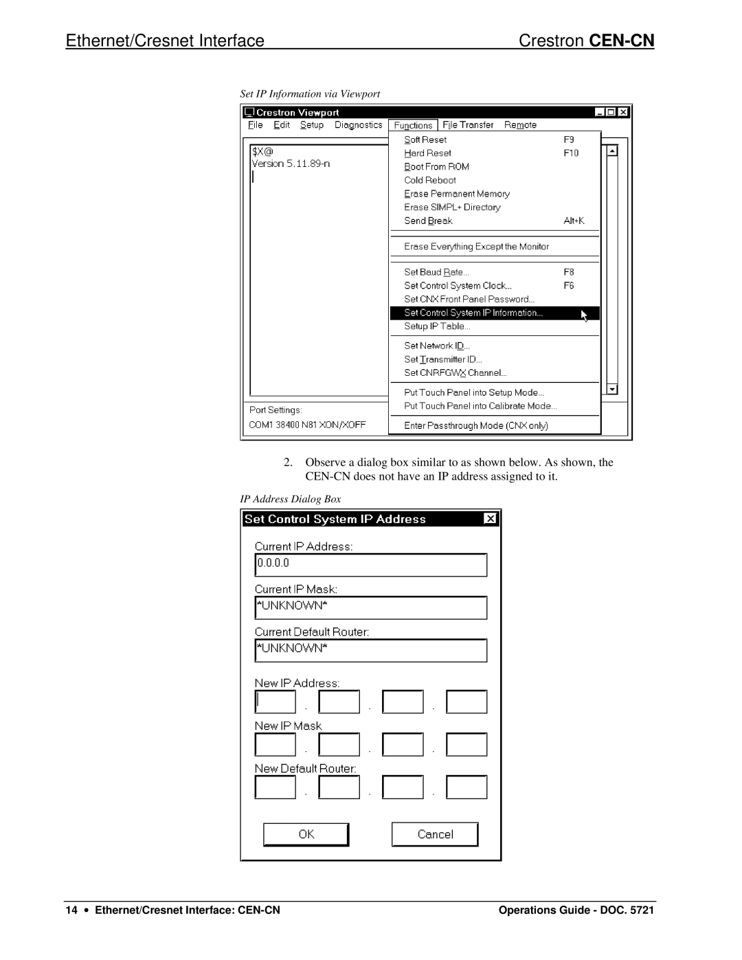 Crestron electronic manual 14 ∙ Ethernet/Cresnet Interface CEN-CN Operations Guide DOC 