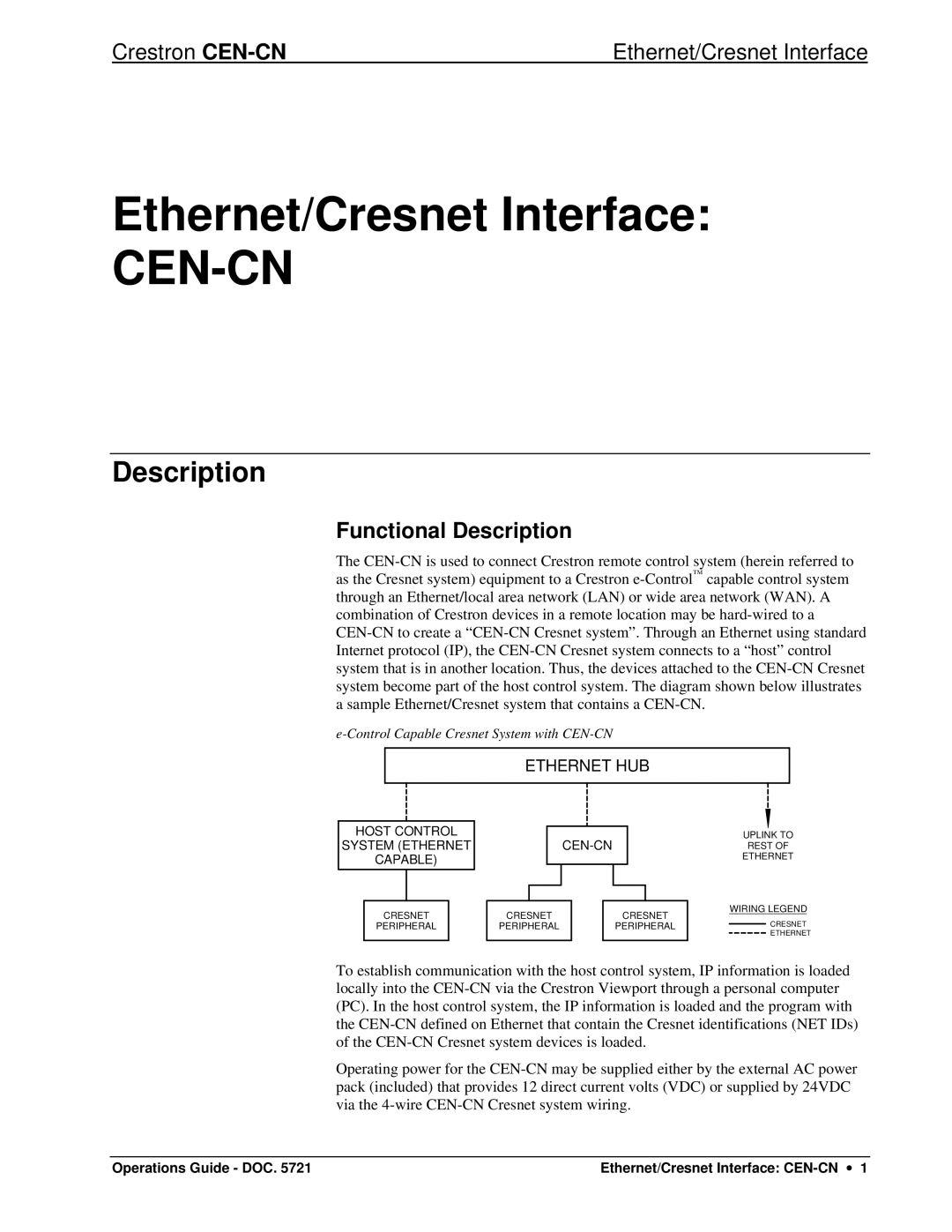 Crestron electronic CEN-CN manual Functional Description 