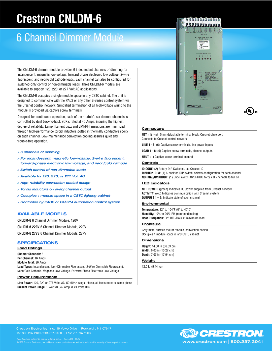 Crestron electronic CNLDM-6 specifications Available Models, Specifications 