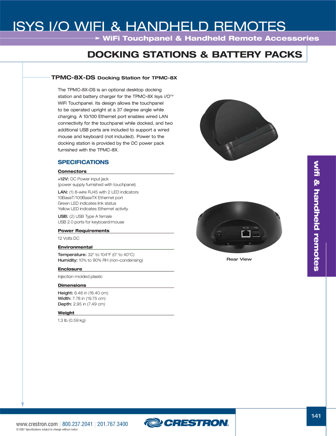 Crestron electronic ML-600, CNXRMIRD, CNRFGWA-418 Docking Stations & Battery Packs, TPMC-8X-DSDocking Station for TPMC-8X 