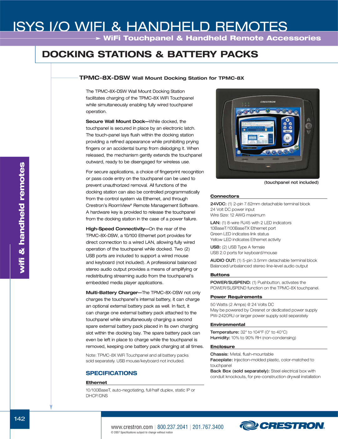 Crestron electronic C2N-IRGW-1G, CNXRMIRD, CNRFGWA-418, ML-600 TPMC-8X-DSWWall Mount Docking Station for TPMC-8X, Ethernet 