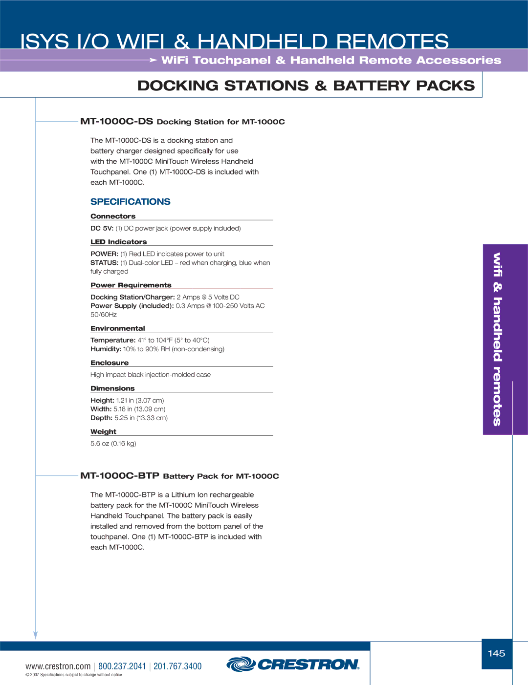 Crestron electronic CNRFGWA-418, CNXRMIRD MT-1000C-DSDocking Station for MT-1000C, MT-1000C-BTPBattery Pack for MT-1000C 