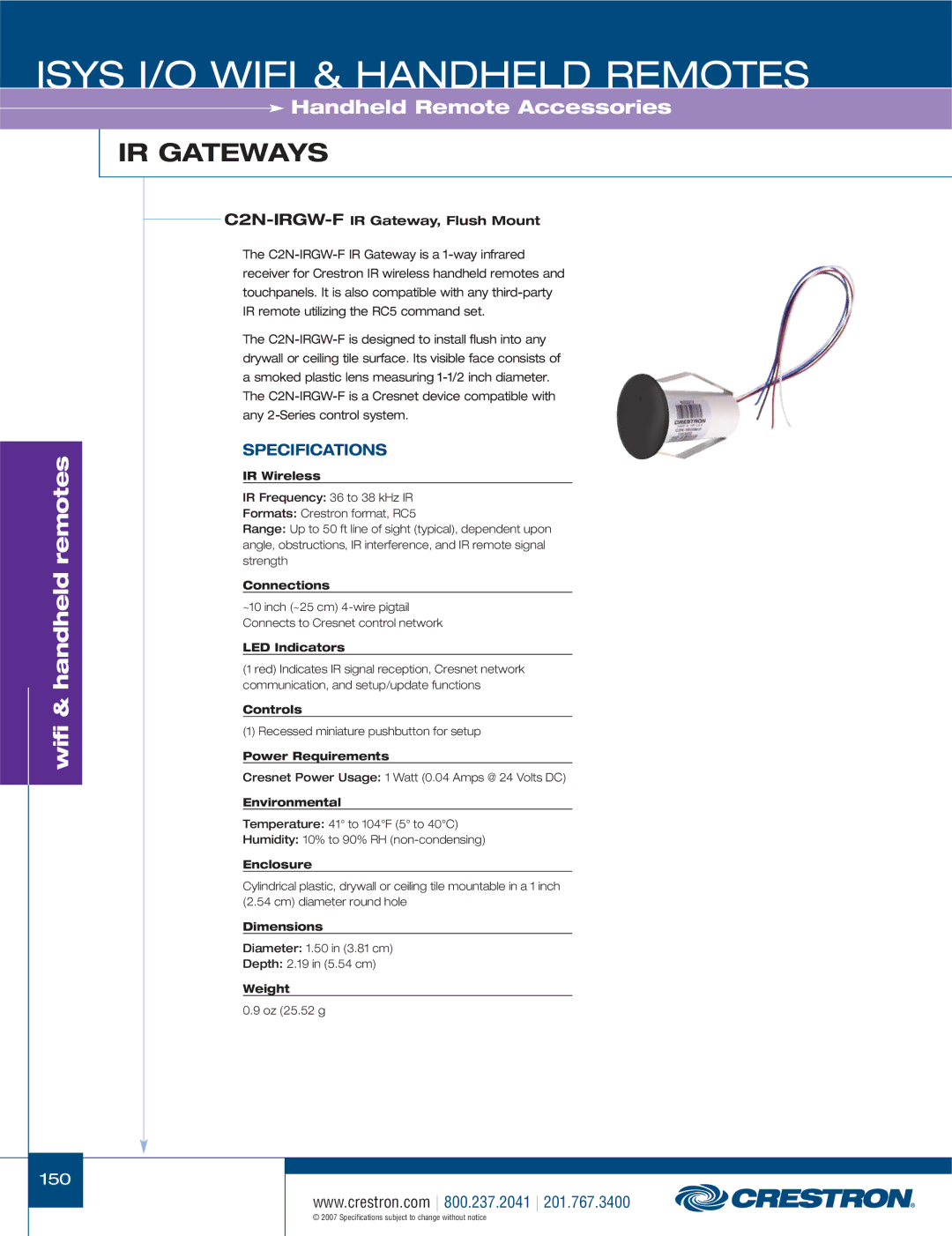 Crestron electronic CNXRMIRD, CNRFGWA-418, ML-600, C2N-IRGW-1G, TPMC-4X manual C2N-IRGW-FIR Gateway, Flush Mount, Connections 