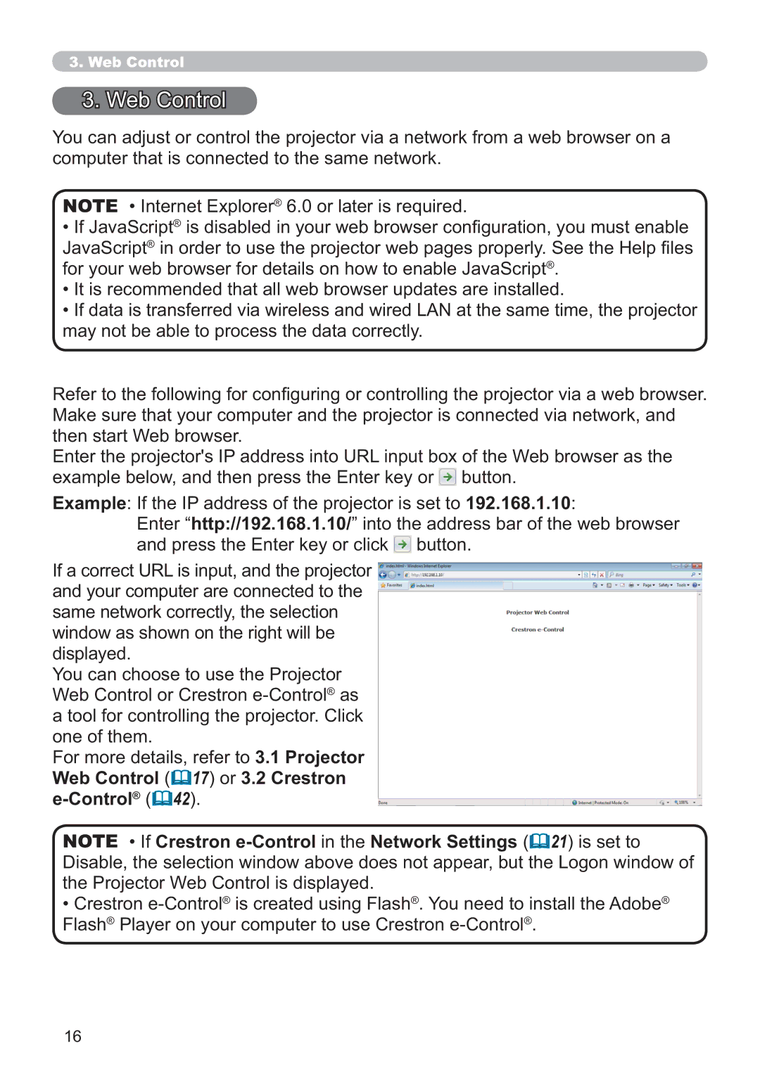 Crestron electronic CP-X4014WN, CP-X3014WN, CP-X2514WN, CP-WX3014WN user manual Web Control 17 or 3.2 Crestron e-Control 