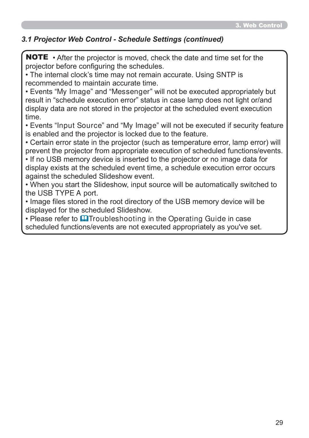 Crestron electronic CP-X3014WN, CP-X4014WN, CP-X2514WN, CP-WX3014WN user manual Projector Web Control Schedule Settings 