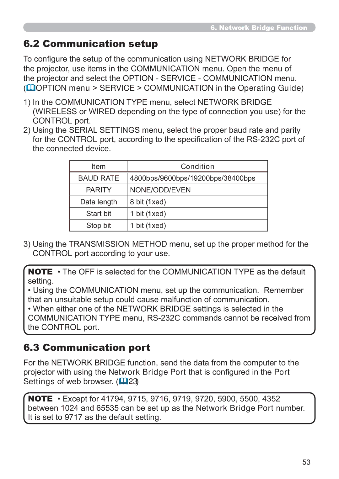 Crestron electronic CP-X3014WN, CP-X4014WN, CP-X2514WN, CP-WX3014WN Communication setup, Communication port, Condition 