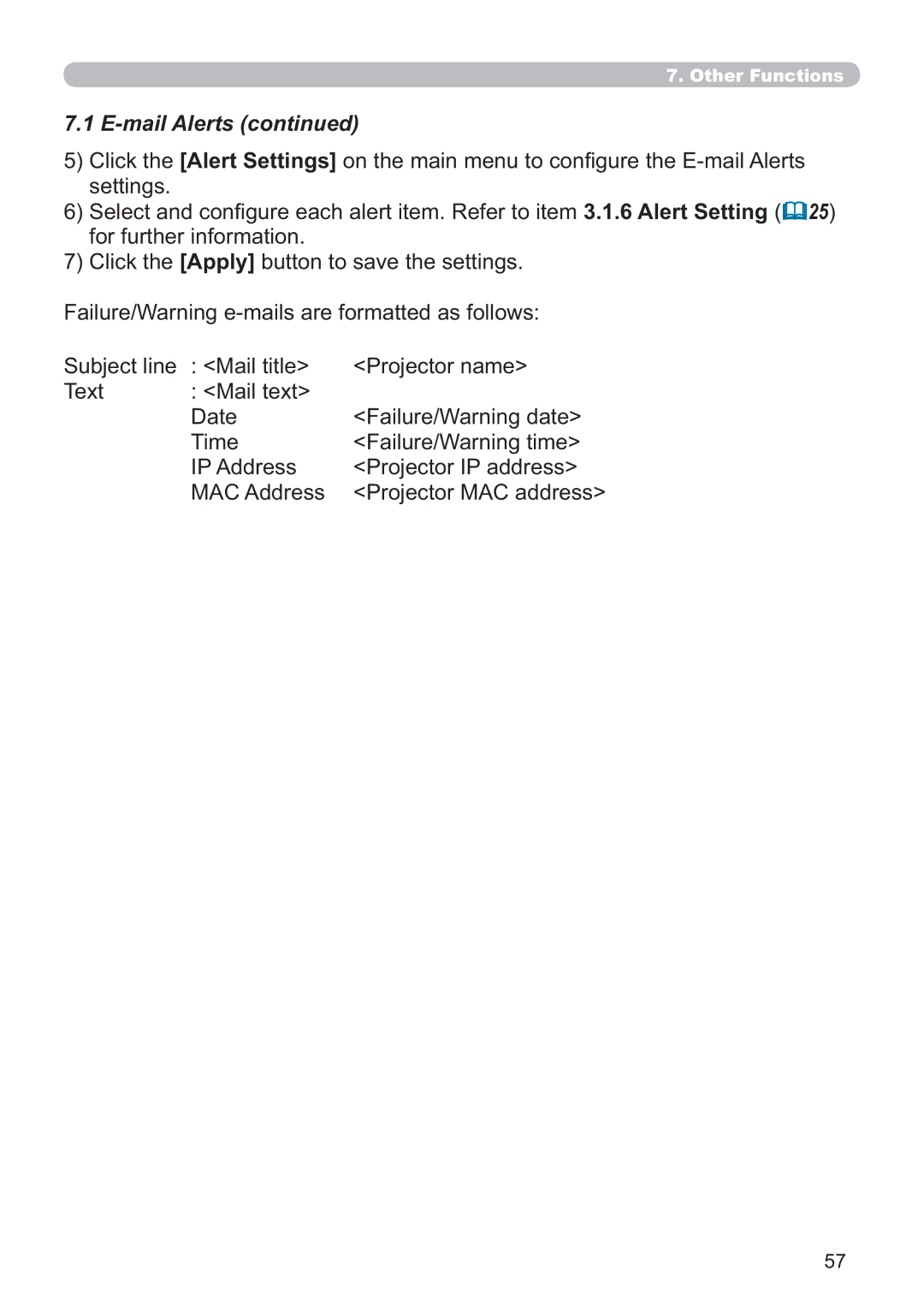 Crestron electronic CP-X3014WN, CP-X4014WN, CP-X2514WN, CP-WX3014WN user manual Mail Alerts 