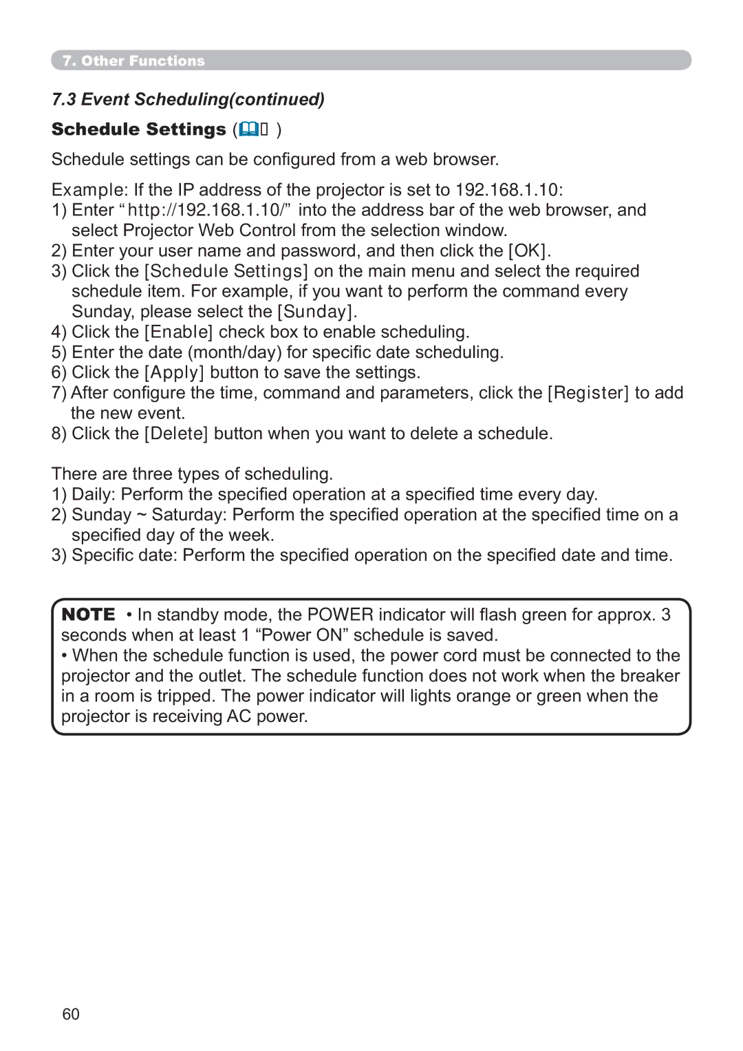 Crestron electronic CP-X4014WN, CP-X3014WN, CP-X2514WN, CP-WX3014WN user manual Event Scheduling, Schedule Settings 