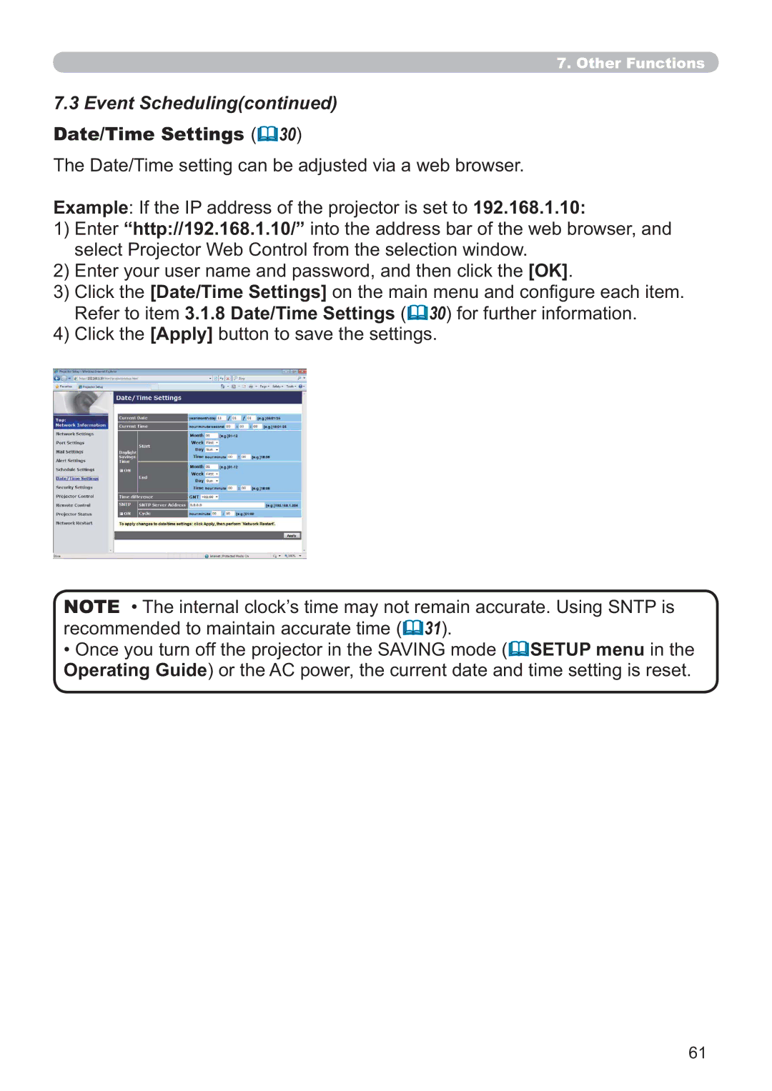 Crestron electronic CP-X3014WN, CP-X4014WN, CP-X2514WN, CP-WX3014WN user manual Date/Time Settings 