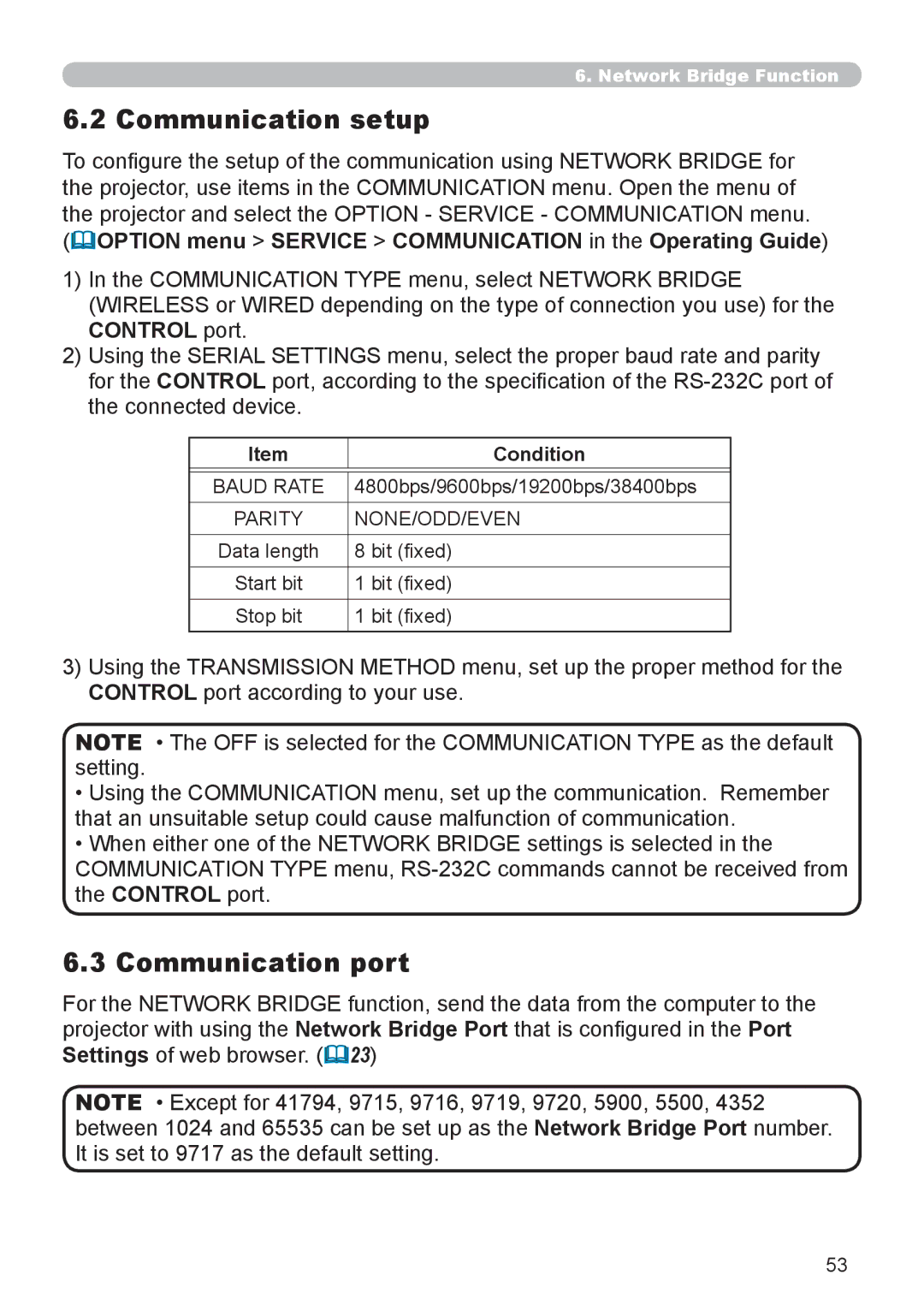 Crestron electronic CP-WX8240, CP-X8150 user manual Communication setup, Communication port, Control port, Condition 