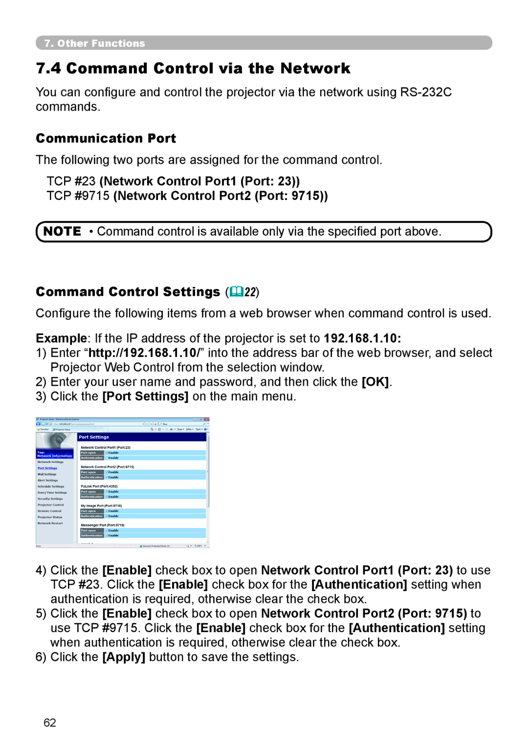 Crestron electronic CP-X8150, CP-WX8240 user manual Command Control via the Network, Communication Port 