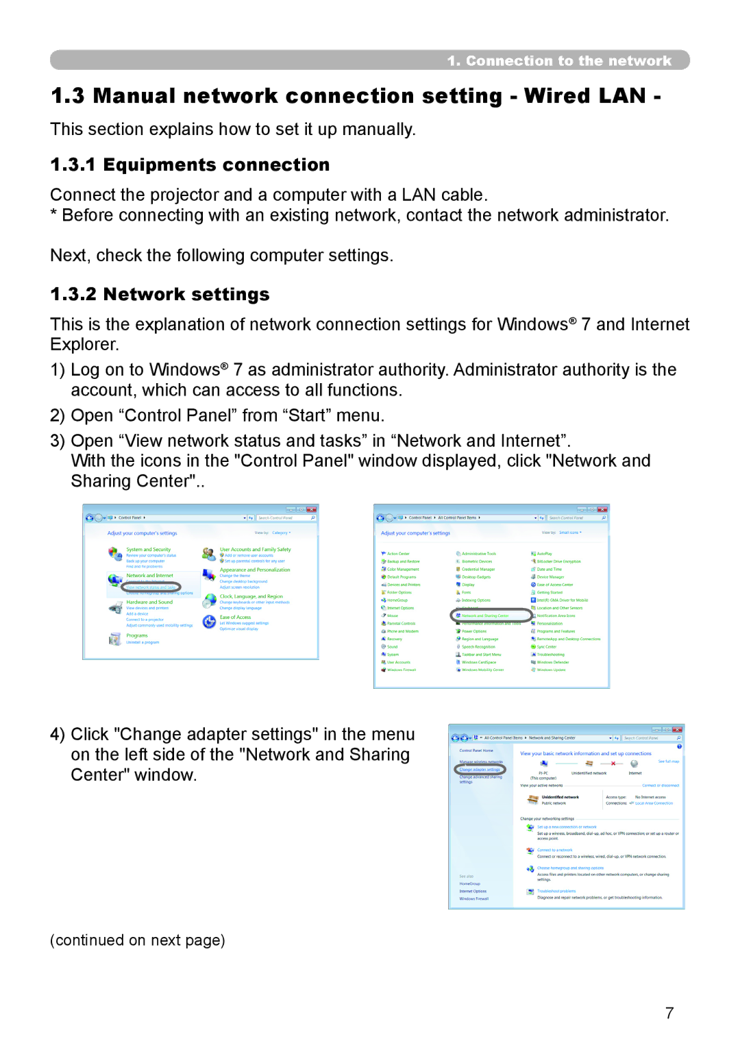 Crestron electronic CP-WX8240 Manual network connection setting Wired LAN, This section explains how to set it up manually 