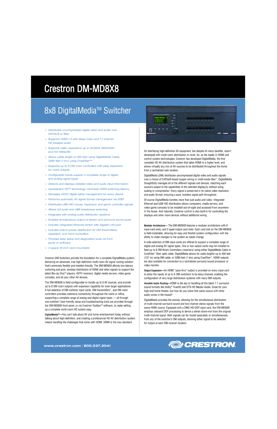 Crestron electronic manual Crestron DM-MD8X8 