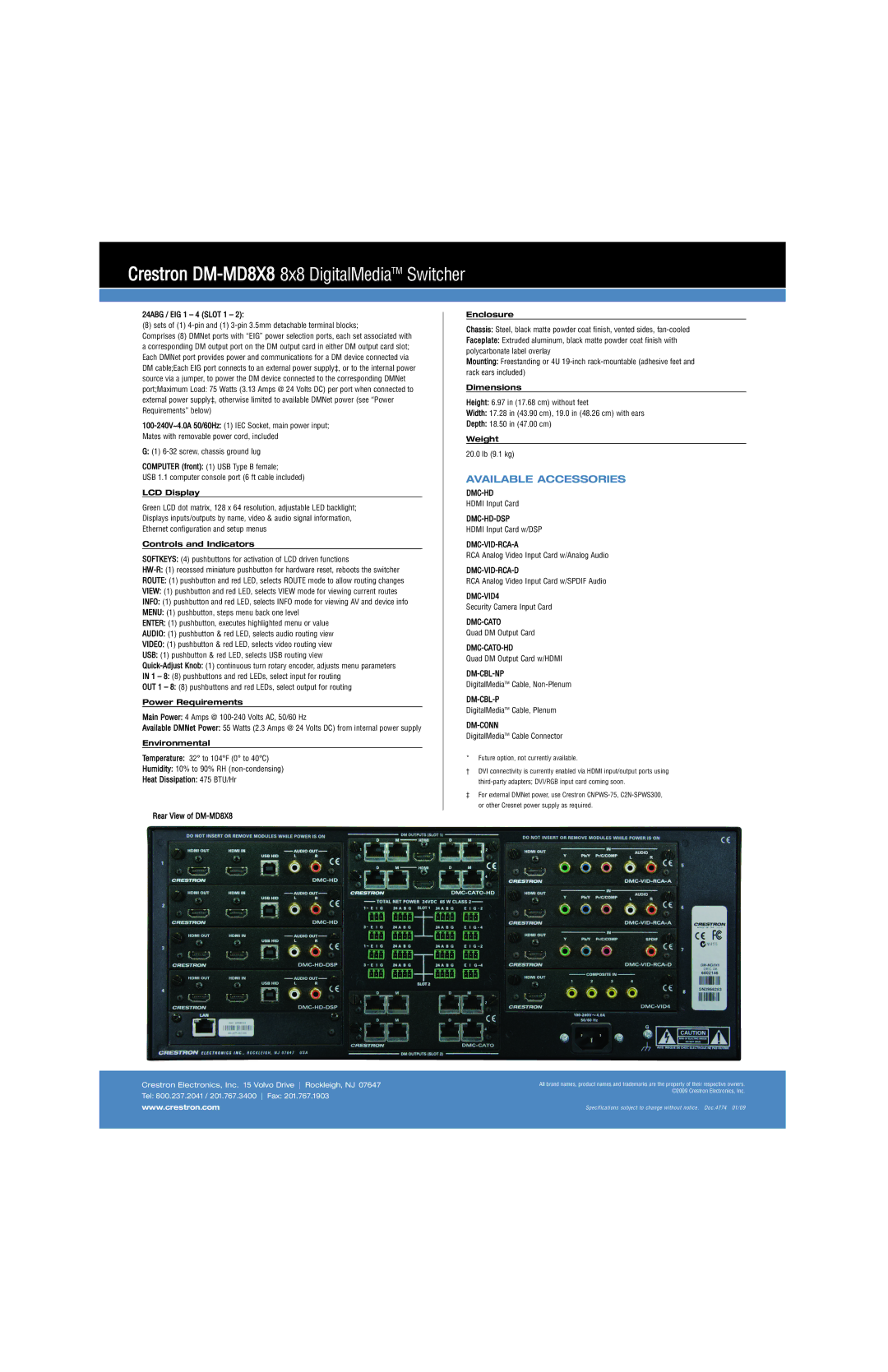 Crestron electronic DM-MD8X8 manual Available Accessories 