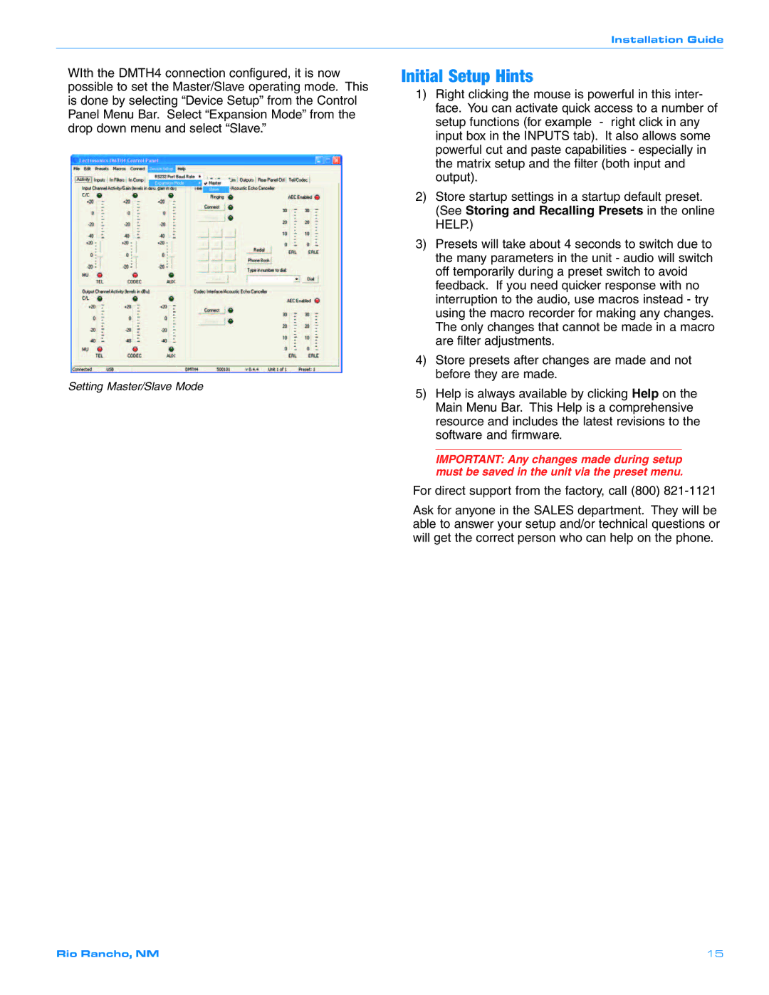 Crestron electronic DMTH4 quick start Initial Setup Hints 