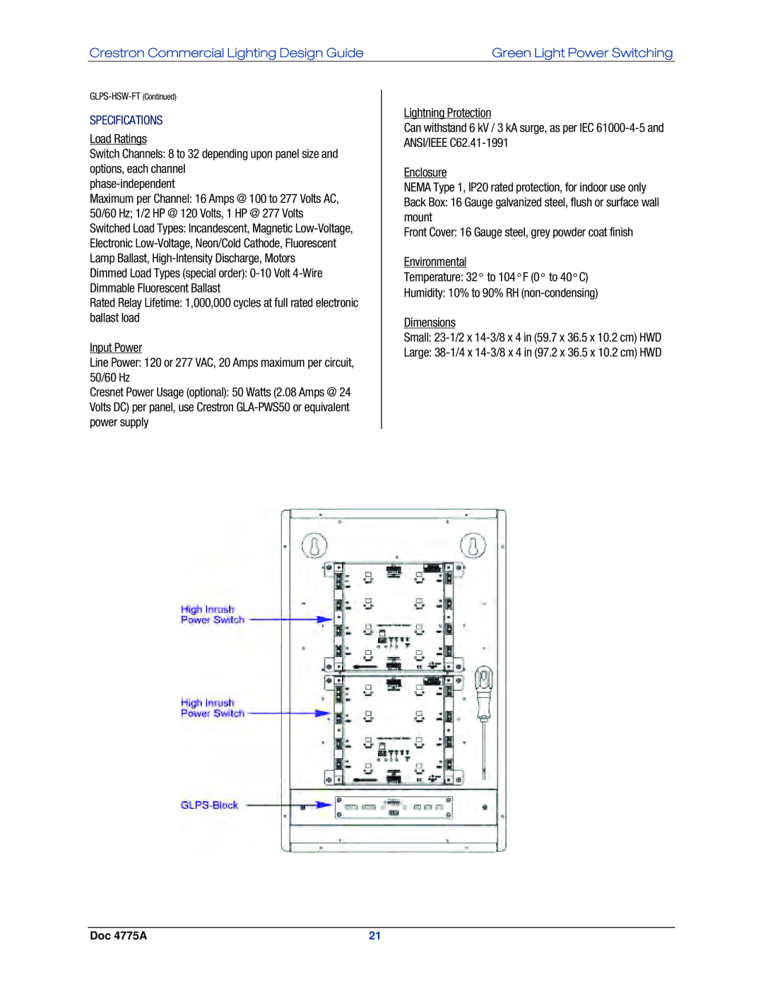 Crestron electronic IPAC-GL1, GLPS-SW-FT, GLPS-HDSW-FT, GLPS-HSW-FT manual Glps-Hsw-Ft 