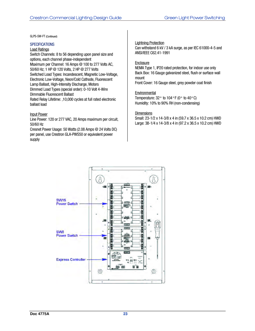 Crestron electronic IPAC-GL1, GLPS-SW-FT, GLPS-HDSW-FT, GLPS-HSW-FT manual Specifications Load Ratings 