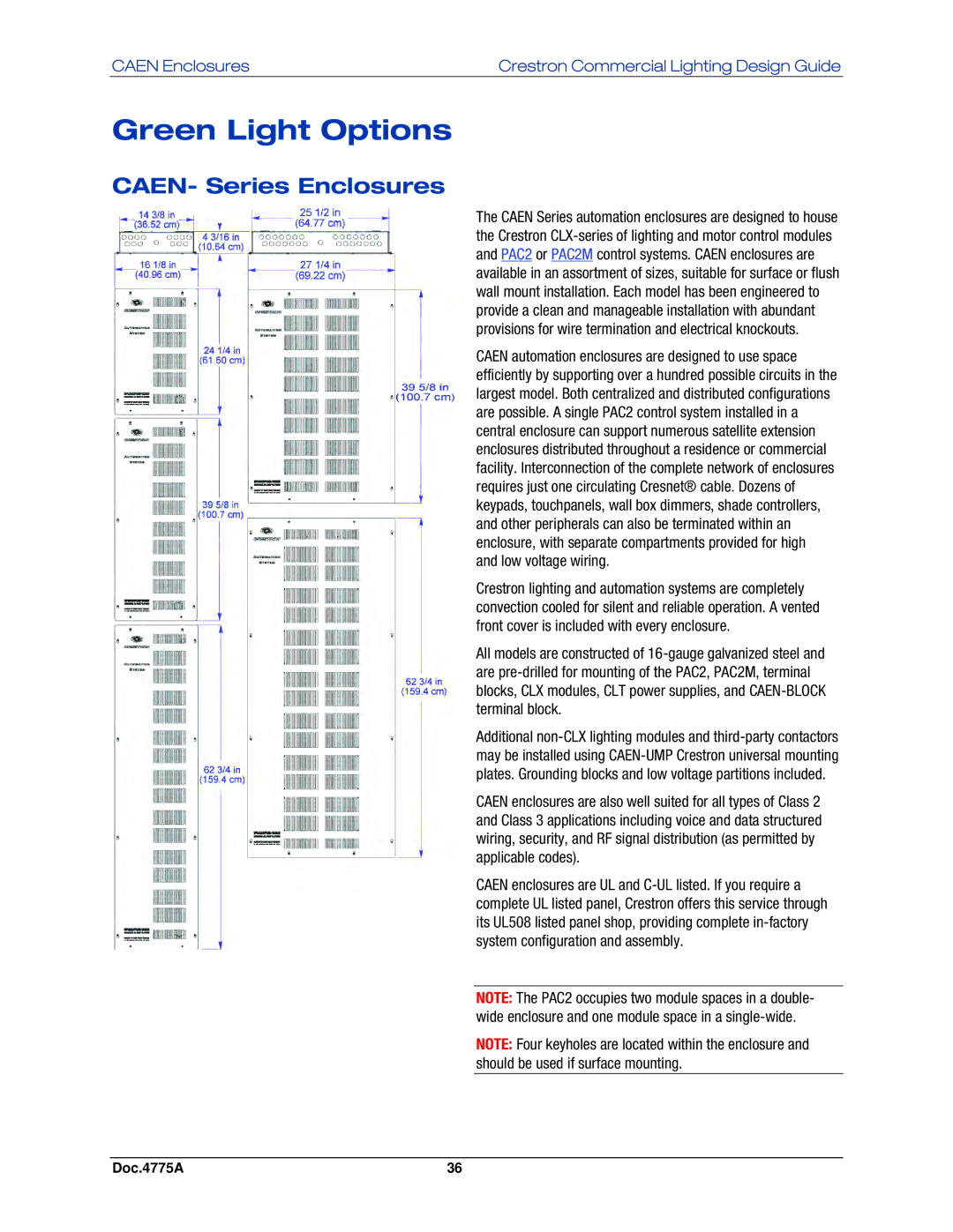 Crestron electronic GLPS-HDSW-FT, IPAC-GL1, GLPS-SW-FT, GLPS-HSW-FT manual Green Light Options, CAEN- Series Enclosures 