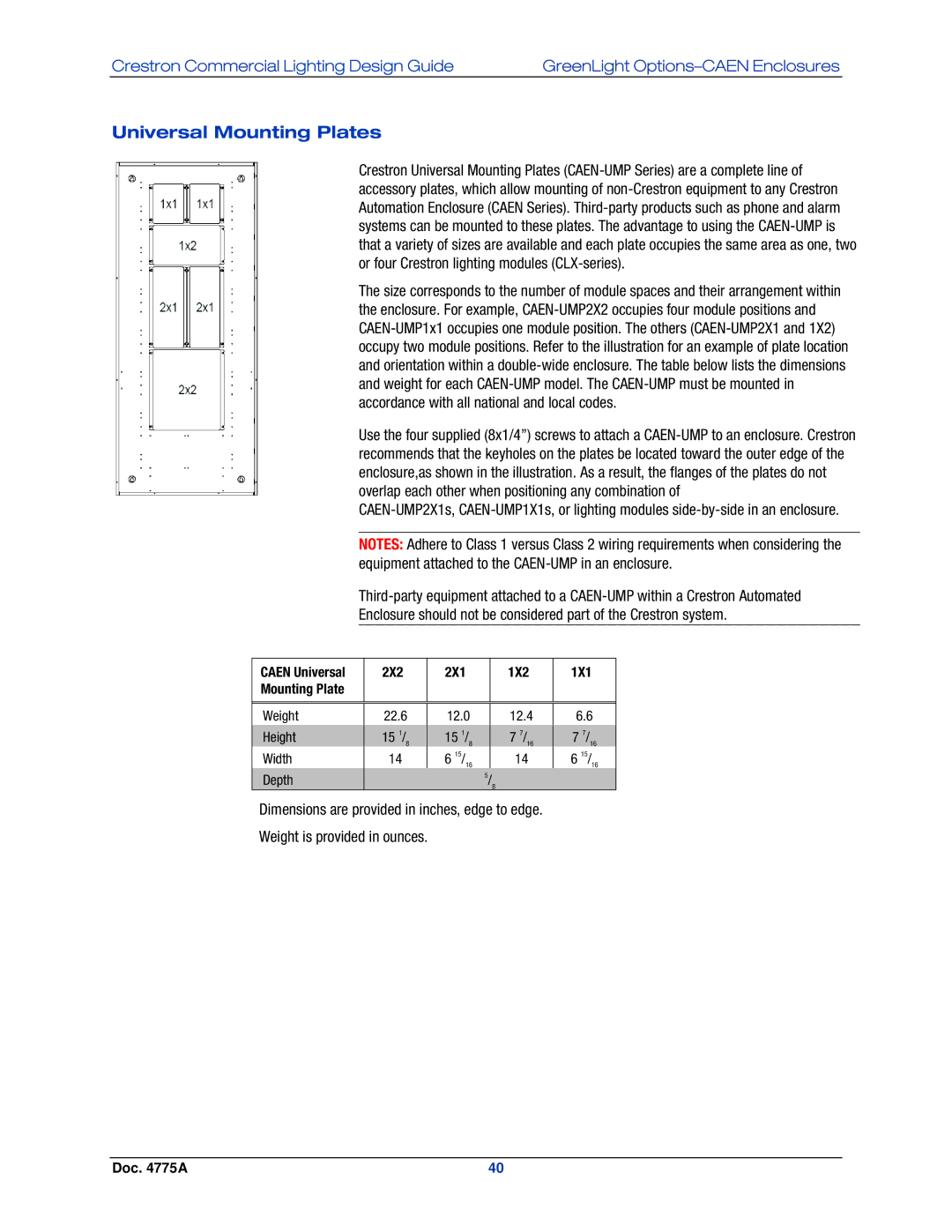 Crestron electronic GLPS-SW-FT, IPAC-GL1, GLPS-HDSW-FT, GLPS-HSW-FT manual Universal Mounting Plates 