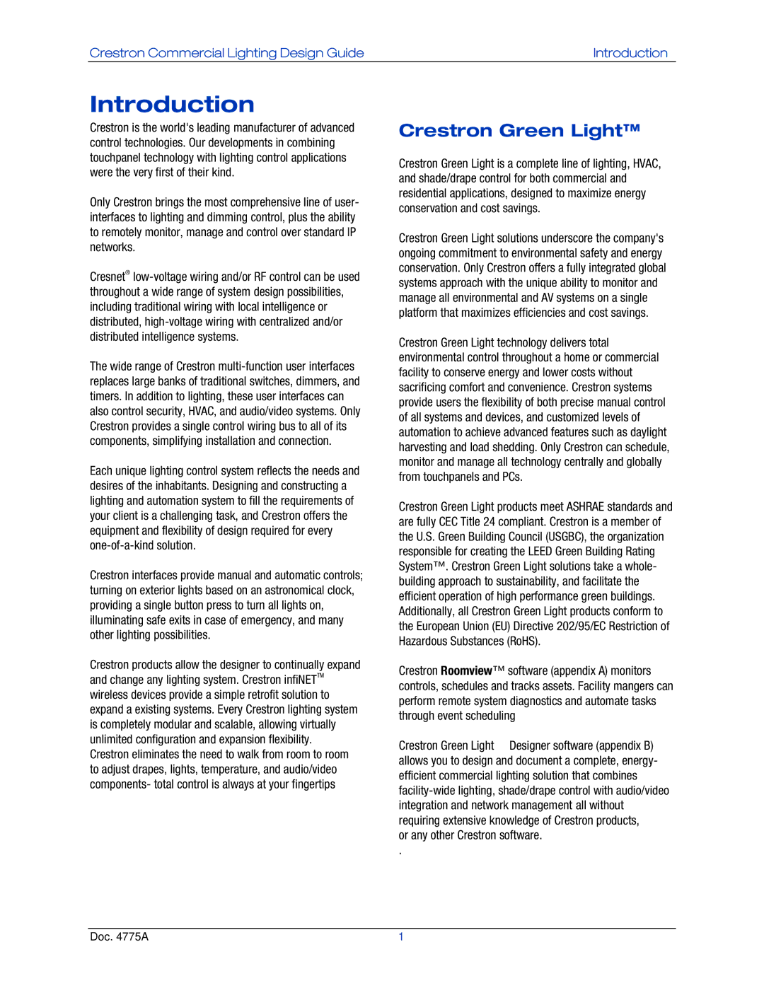 Crestron electronic GLPS-HSW-FT, IPAC-GL1, GLPS-SW manual Introduction, Crestron Green Light, Or any other Crestron software 