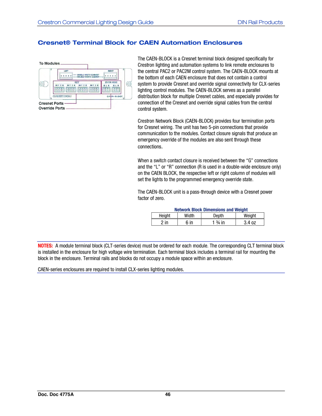 Crestron electronic GLPS-SW-FT, IPAC-GL1, GLPS-HSW, GLPS-HDSW-FT manual Cresnet Terminal Block for Caen Automation Enclosures 