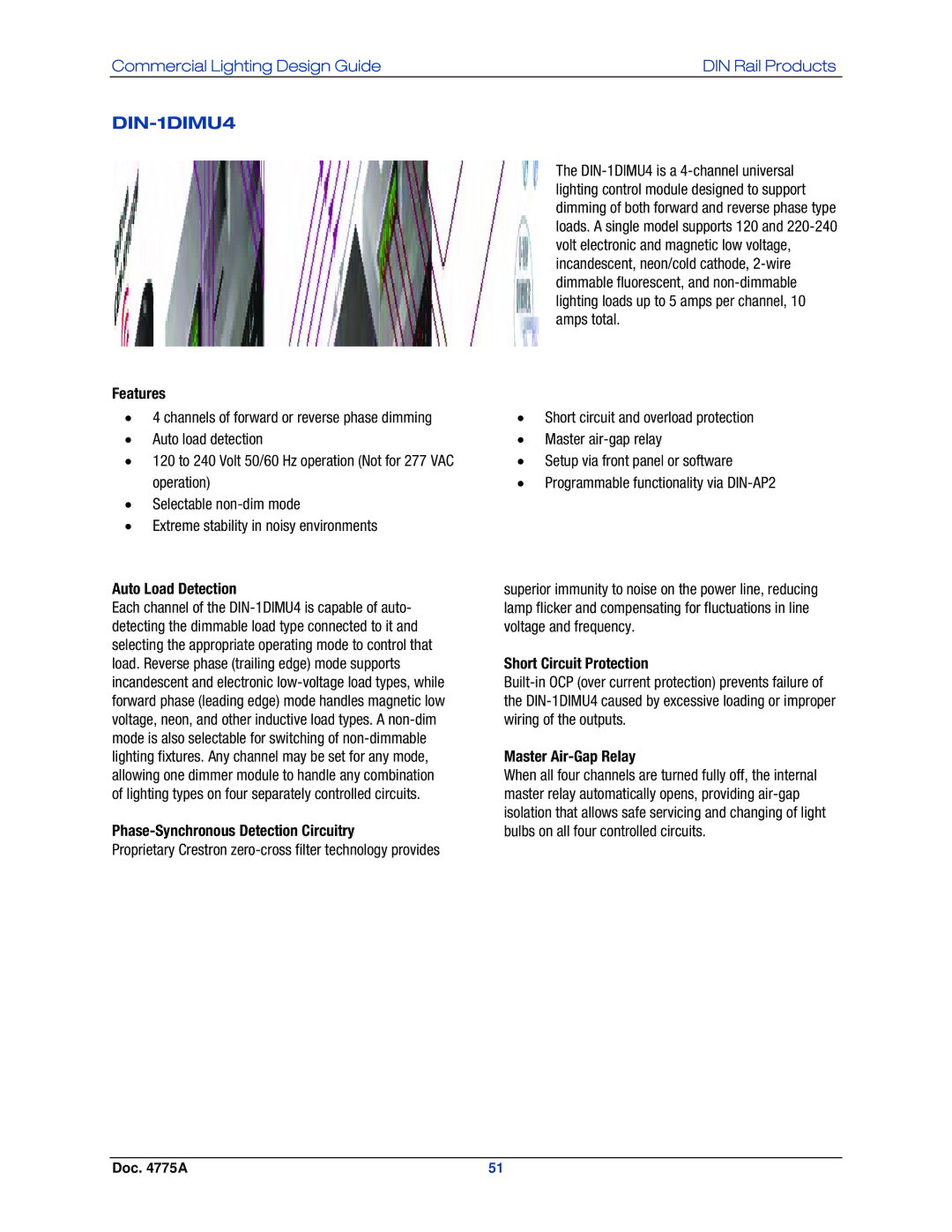 Crestron electronic GLPS-SW DIN-1DIMU4, Auto Load Detection, Phase-Synchronous Detection Circuitry, Master Air-Gap Relay 