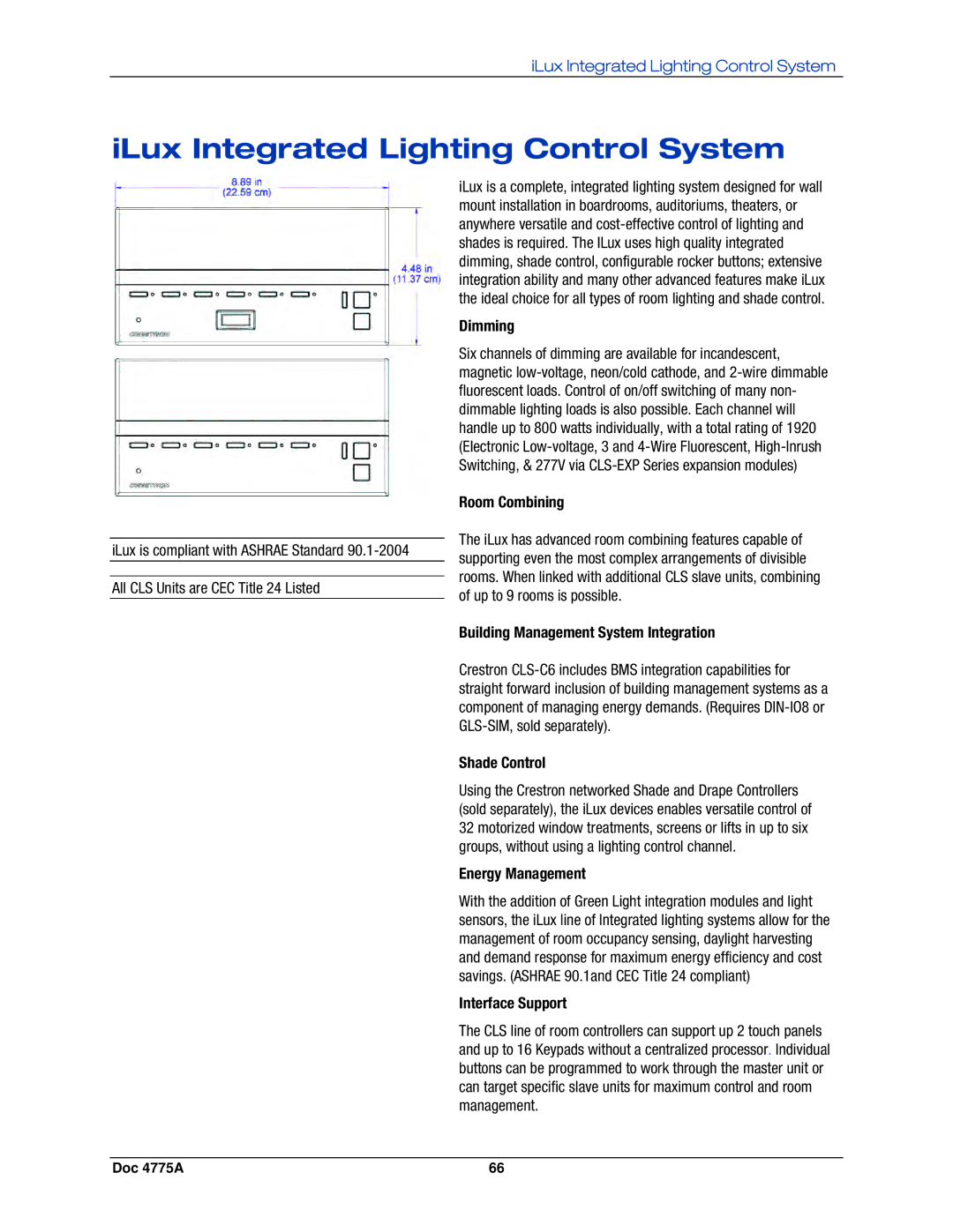 Crestron electronic GLPS-HDSW-FT, IPAC-GL1, GLPS-SW-FT, GLPS-HSW-FT manual ILux Integrated Lighting Control System 