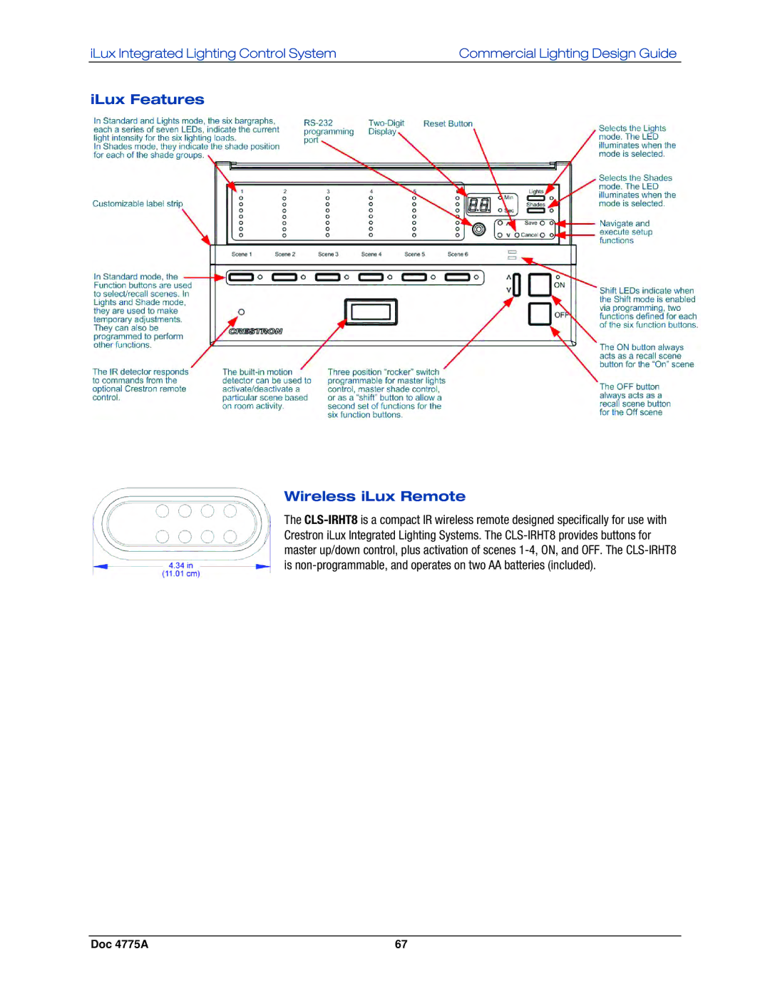 Crestron electronic GLPS-HSW-FT, IPAC-GL1, GLPS-SW-FT, GLPS-HDSW-FT manual ILux Features Wireless iLux Remote 