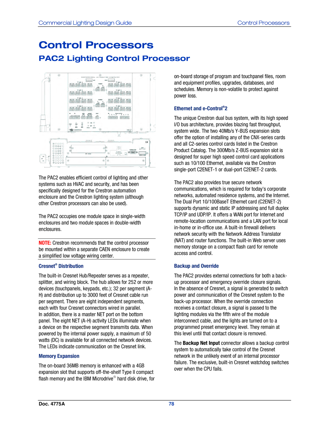 Crestron electronic GLPS-HDSW-FT, IPAC-GL1, GLPS-SW-FT, GLPS-HSW manual Control Processors, PAC2 Lighting Control Processor 