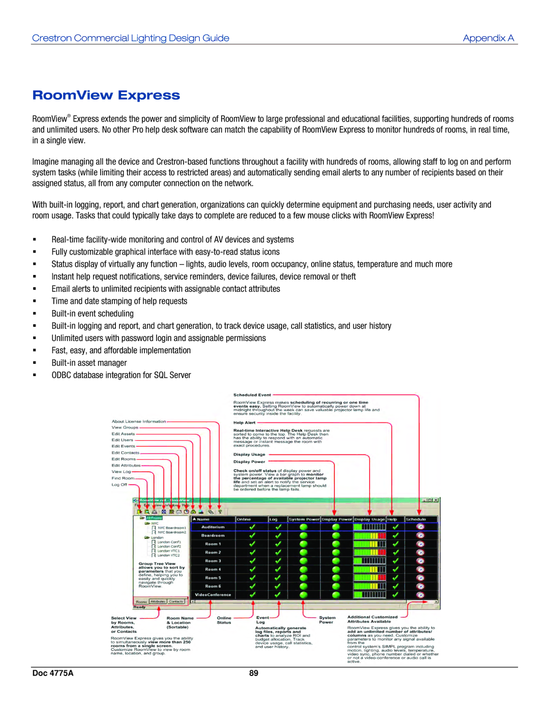 Crestron electronic IPAC-GL1, GLPS-SW-FT, GLPS-HDSW-FT, GLPS-HSW-FT manual RoomView Express 