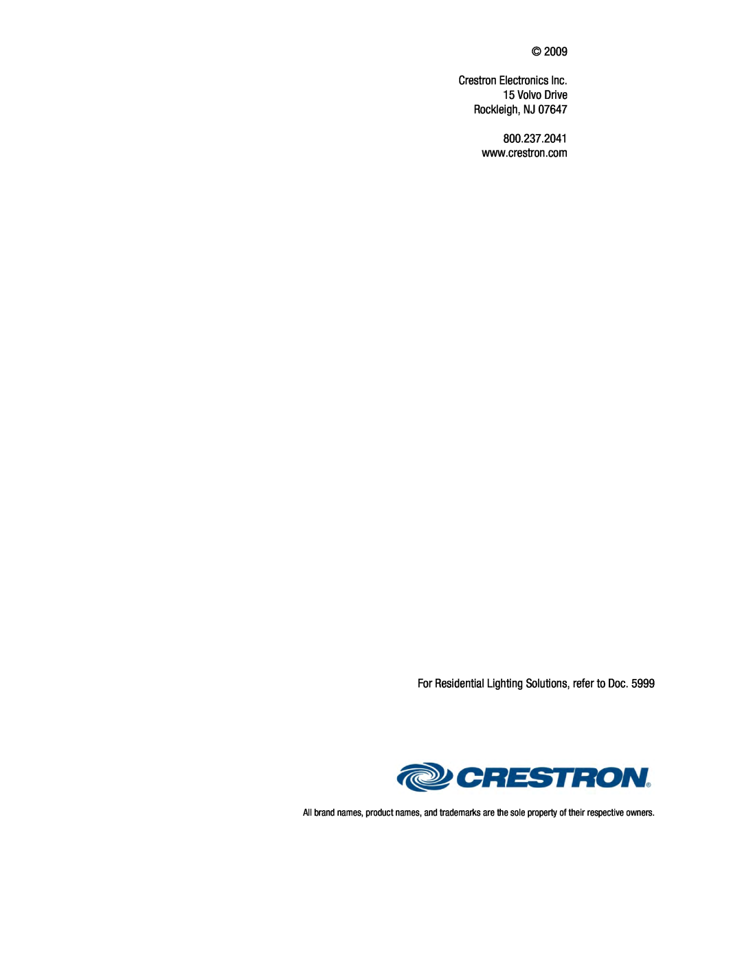 Crestron electronic GLPS-SW-FT Crestron Electronics Inc 15 Volvo Drive, For Residential Lighting Solutions, refer to Doc 