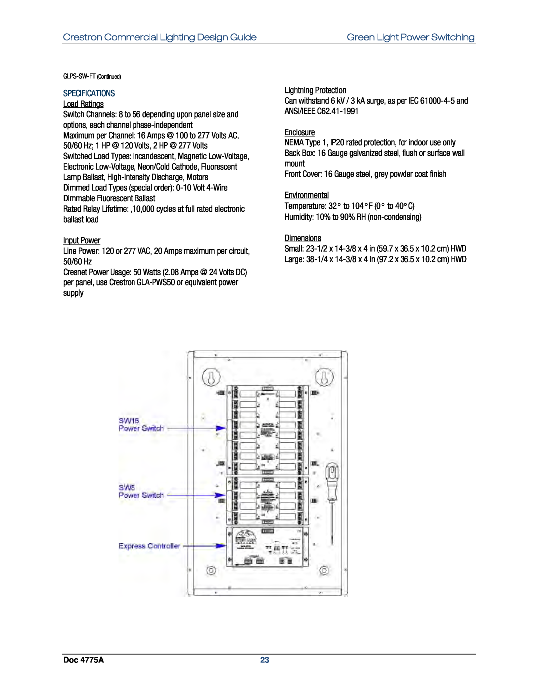 Crestron electronic GLPS-HSW, IPAC-GL1 Crestron Commercial Lighting Design Guide, Green Light Power Switching, Input Power 