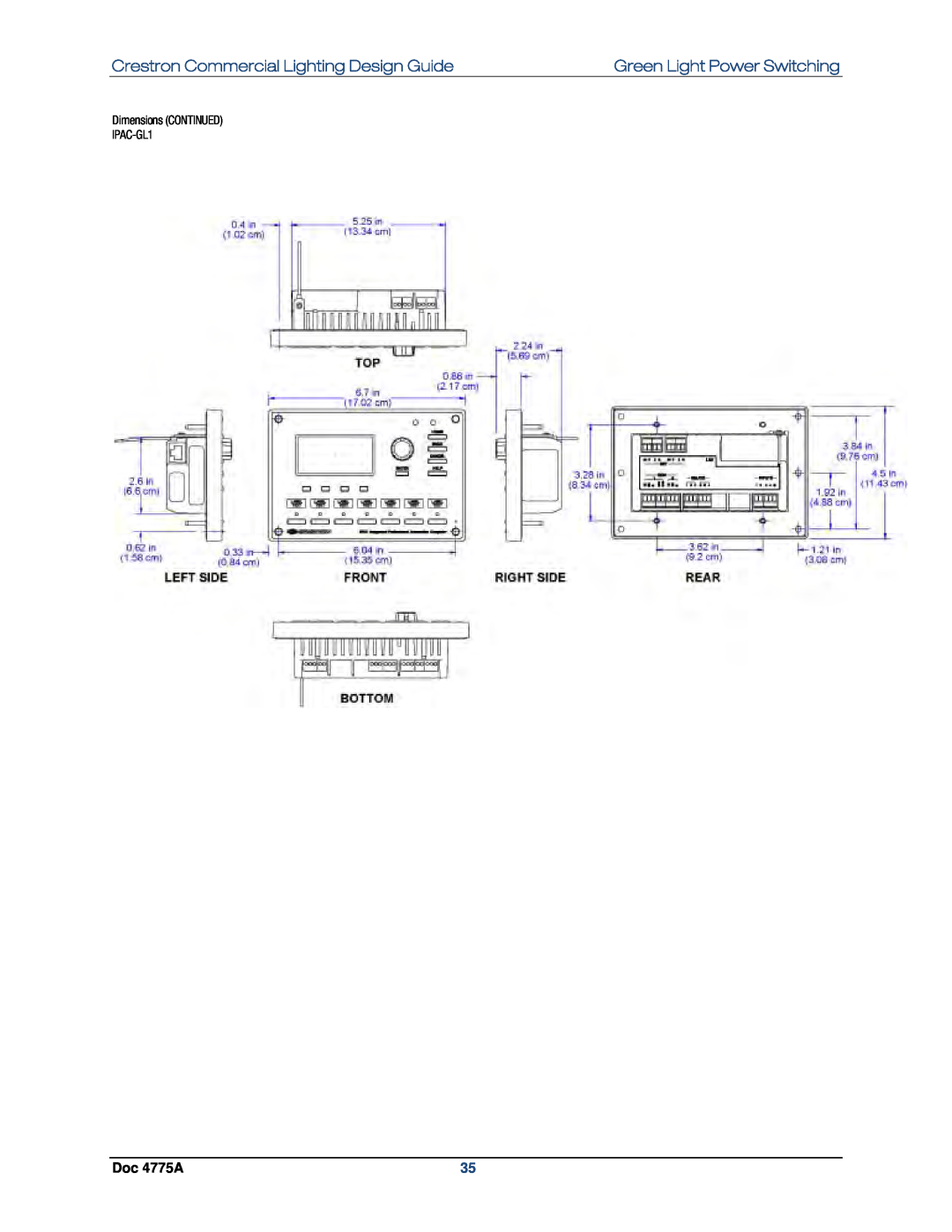 Crestron electronic GLPS-HSW, IPAC-GL1 Crestron Commercial Lighting Design Guide, Green Light Power Switching, Doc 4775A 