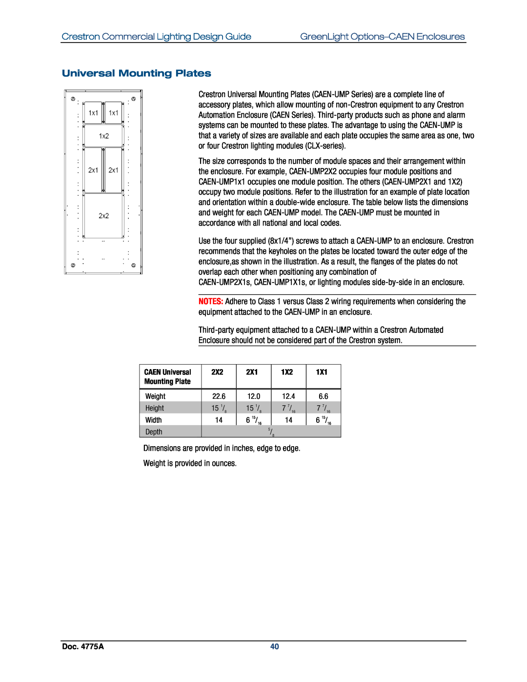 Crestron electronic GLPS-SW-FT, IPAC-GL1, GLPS-HSW Universal Mounting Plates, Crestron Commercial Lighting Design Guide 