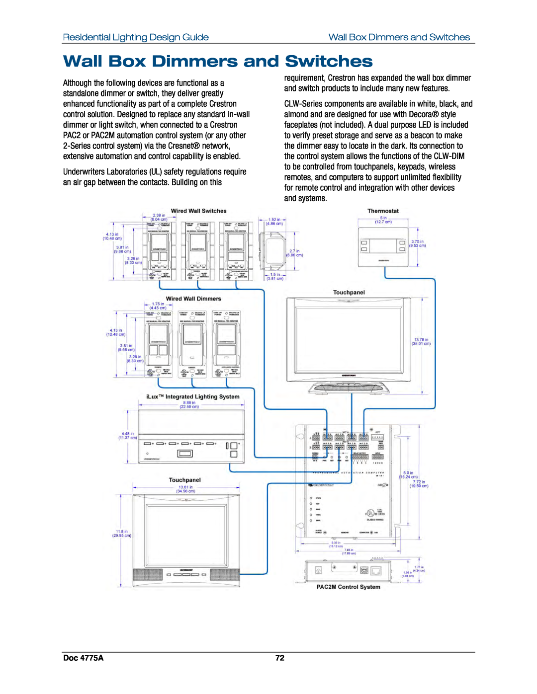 Crestron electronic GLPS-HDSW-FT, IPAC-GL1 Wall Box Dimmers and Switches, Residential Lighting Design Guide, Doc 4775A 