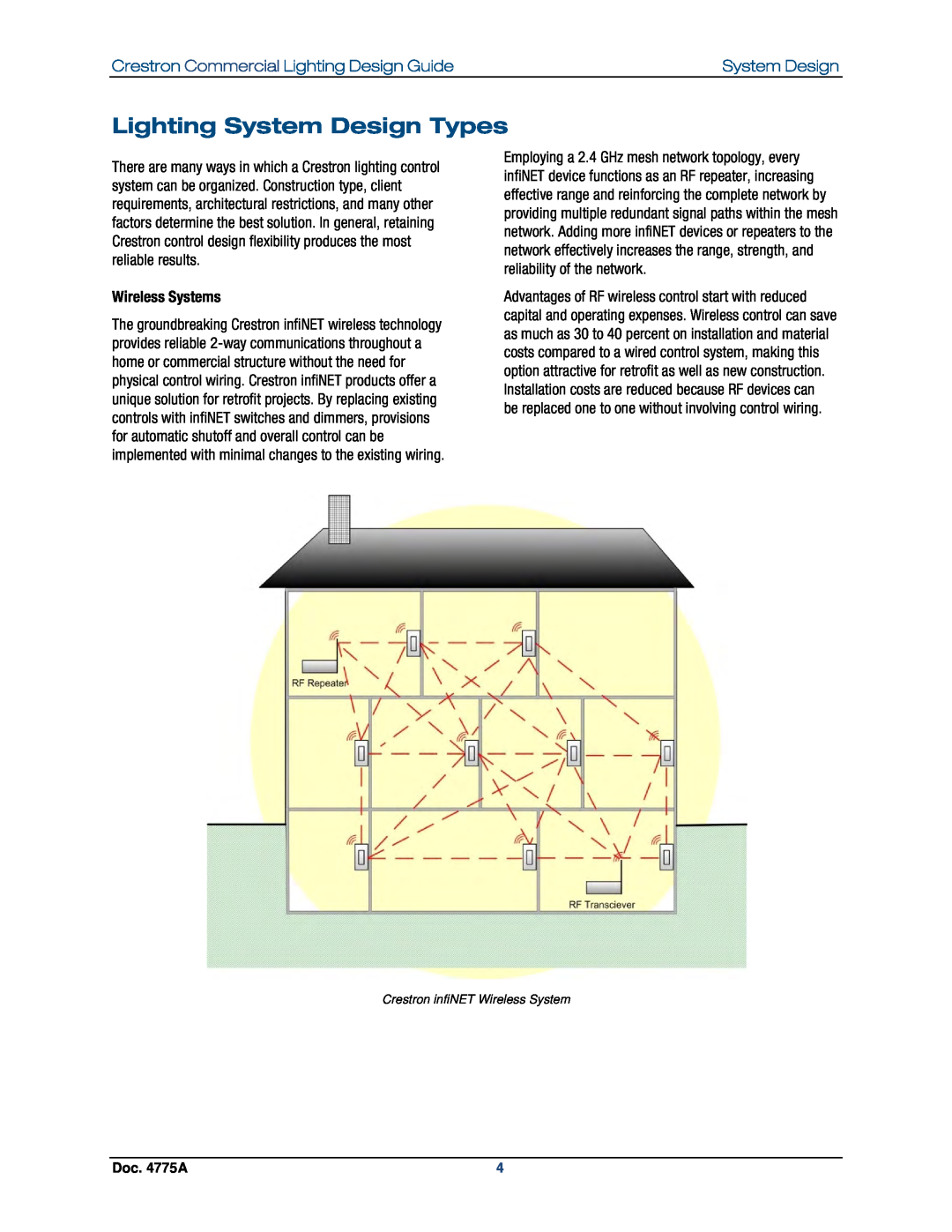 Crestron electronic GLPS-SW-FT Lighting System Design Types, Wireless Systems, Crestron Commercial Lighting Design Guide 