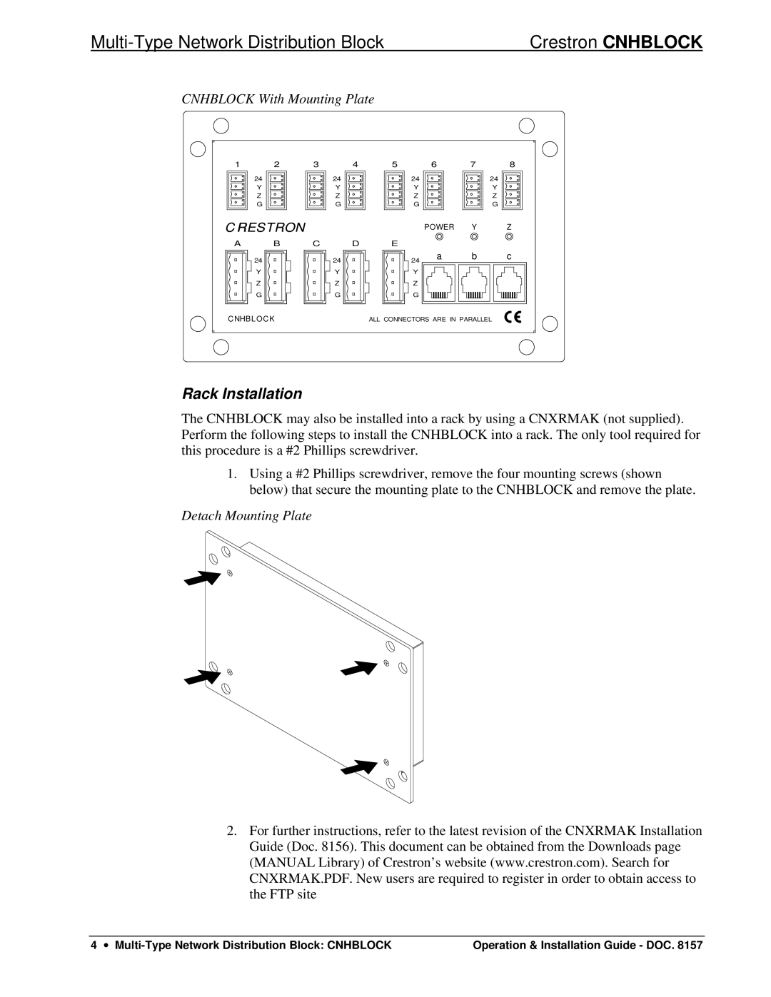 Crestron electronic Network Distribution Block manual Rack Installation 