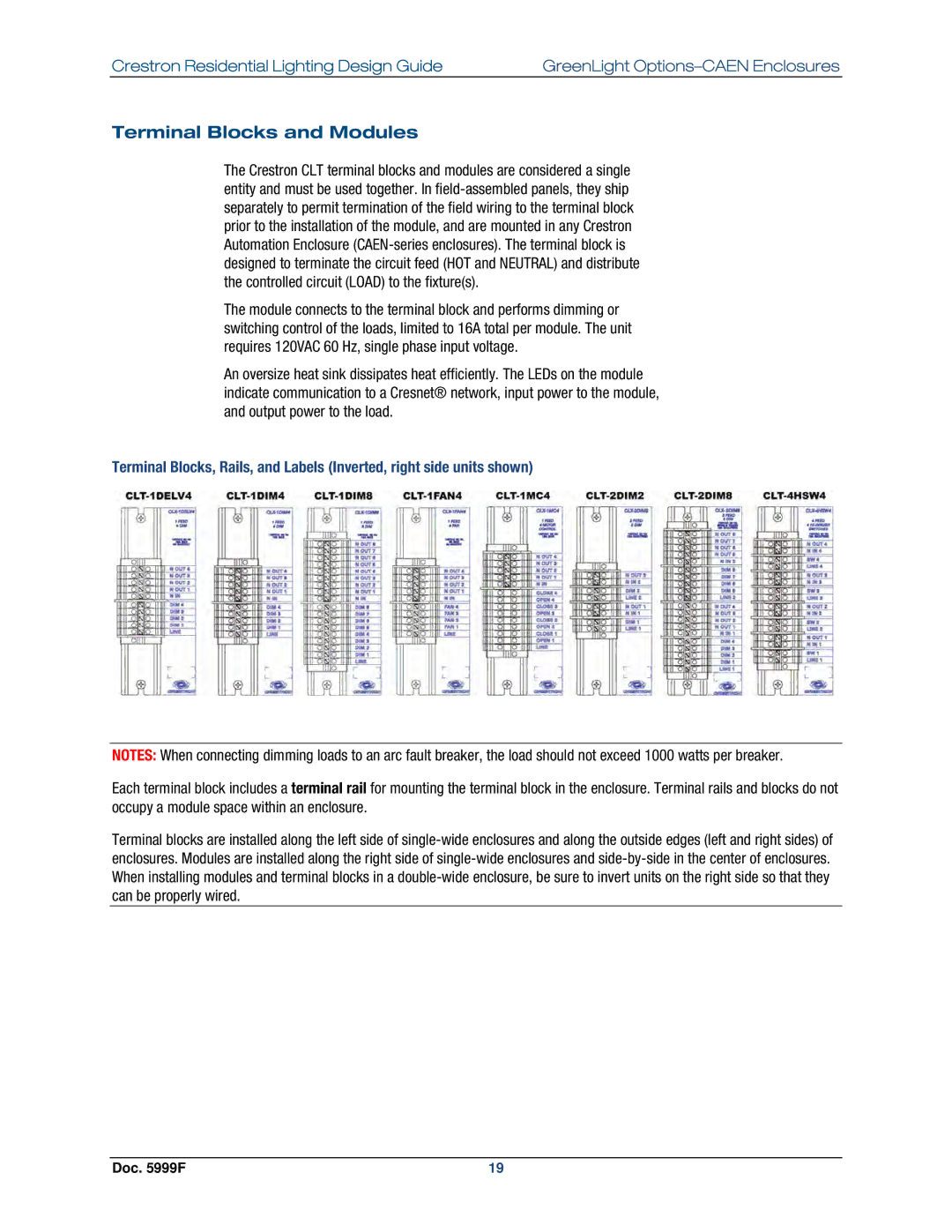 Crestron electronic Residential Lighting manual Terminal Blocks and Modules 