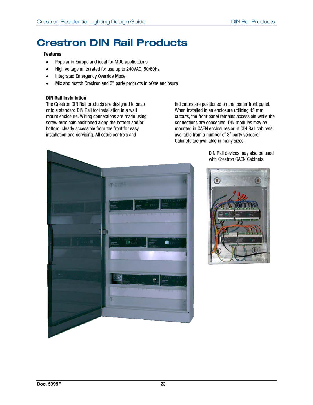 Crestron electronic Residential Lighting manual Crestron DIN Rail Products, Features, DIN Rail Installation 